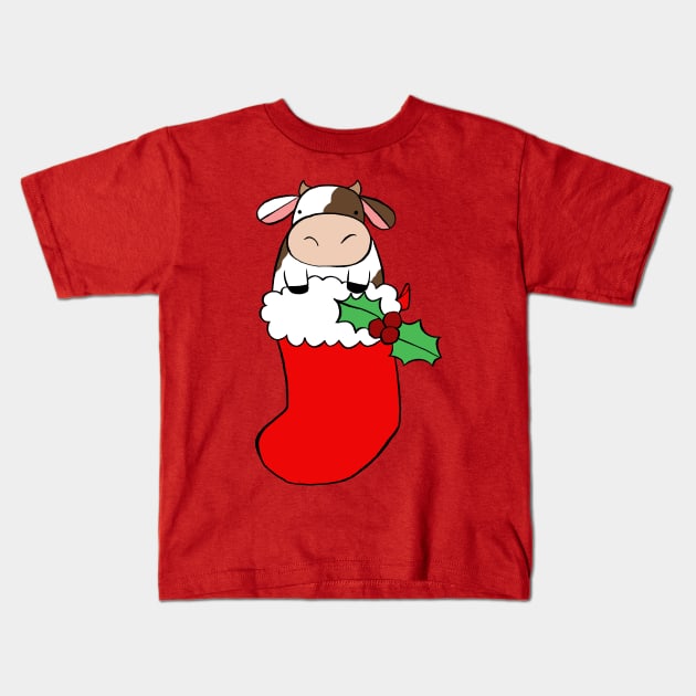 Christmas Stocking Cow Kids T-Shirt by saradaboru